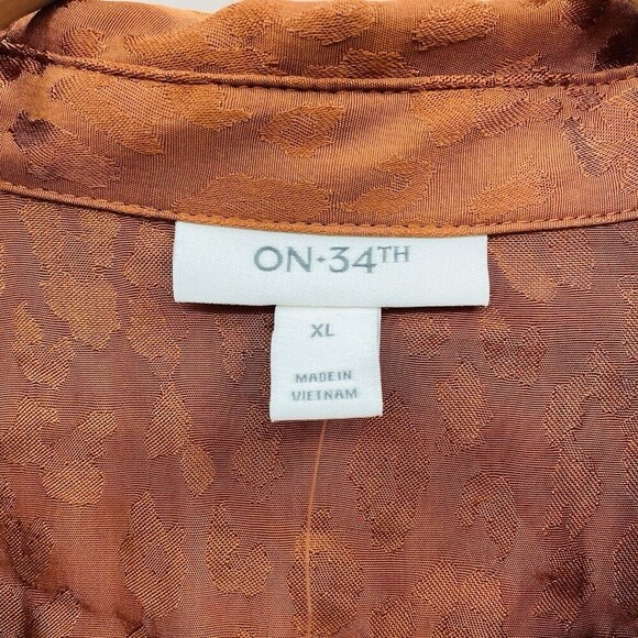 On 34th Womens Size XL Satin Animal-Print Jacquard Jumpsuit Toasted Ginger 287 - Picture 5 of 6